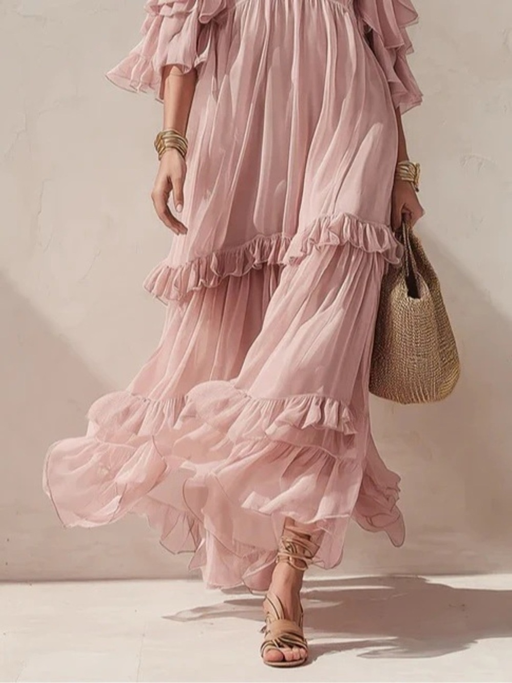 Cold-Shoulder Ruffled Maxi Dress - Picture 3 of 4